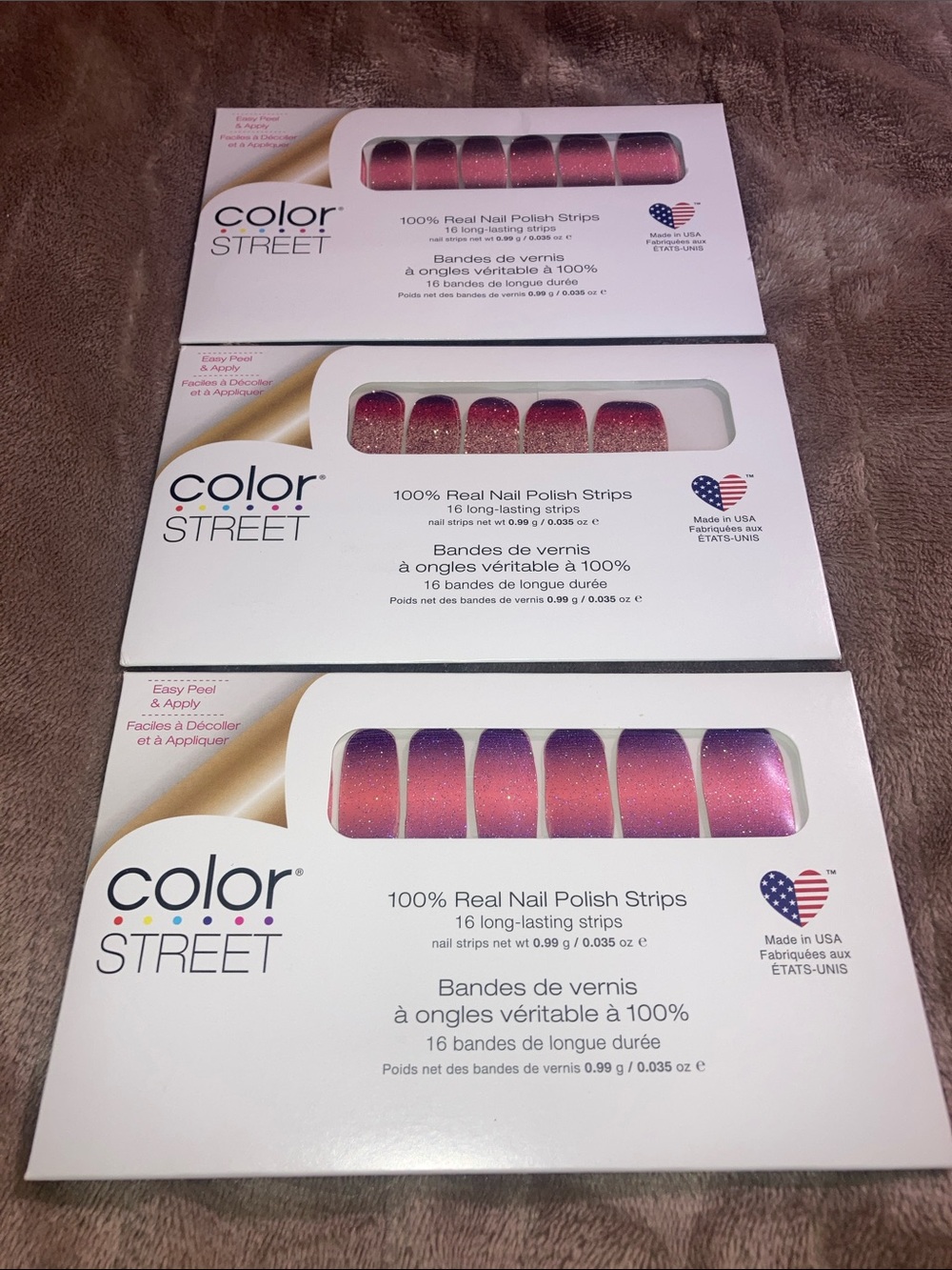 Lot of 3 Color Street Nails Strips, Nuclear Fuchsian,Til The Glitter End, Atomic